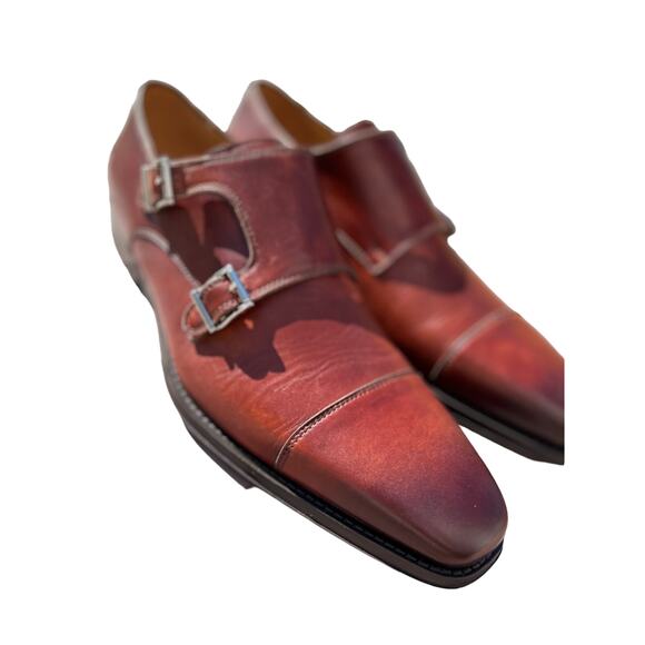 Magnanni Men\'s Cotillas II Monk Strap Leather Shoes Cognac Brown Size 9.5 main image 6